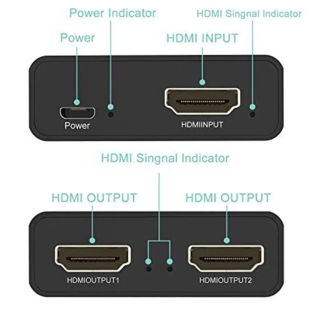 ZI YOUREN HDMI Splitter with HD HDMI Cable, 1 in 2 Out 4K HDMI Splitter for Full